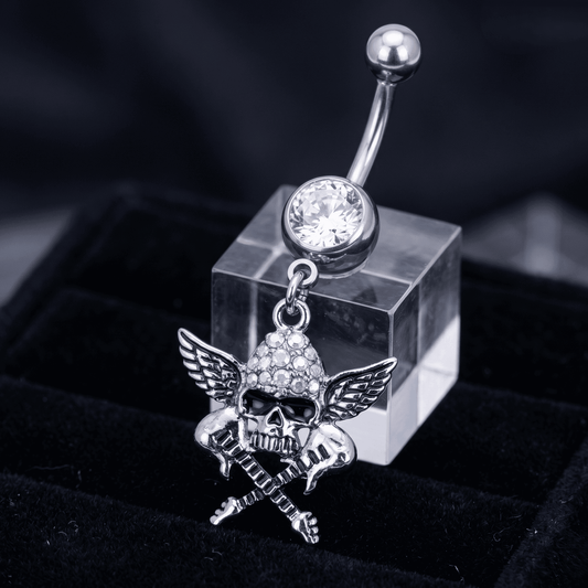 Stainless Steel Crystal Skull Belly – Durable, Tarnish Resistant Jewelry Set for Everyday Wear