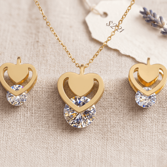 Stainless Steel Heart Earring and Pendant Set with Chain – Durable, Tarnish Resistant Jewelry Set for Everyday Wear