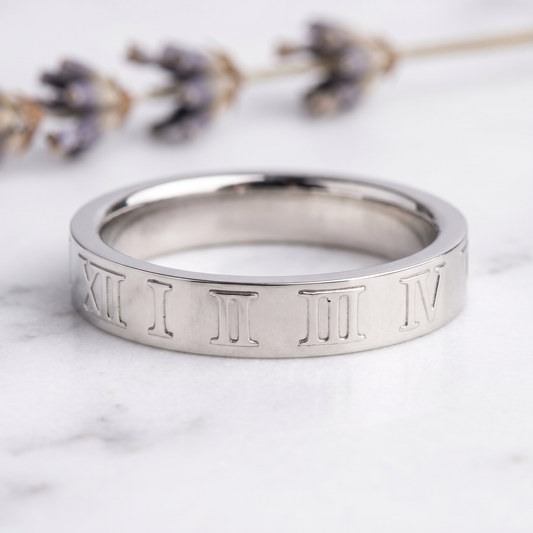 Stainless Steel ROMAN NUMBERS BAND Rings