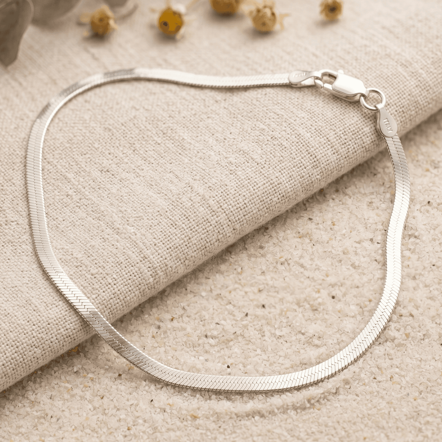 ANKLE BRACELET HERRINGBONE BRACELET 10" w/LOBSTER LOCK