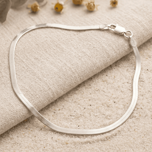 ANKLE BRACELET HERRINGBONE BRACELET 10" w/LOBSTER LOCK