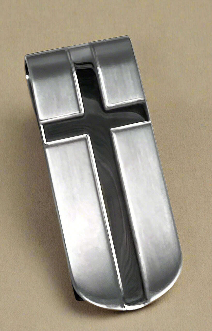 Brushed Steel Money Clip with Bold Cross Accent - COLO