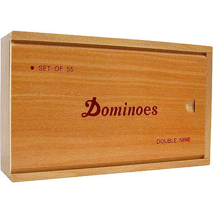 Premium Set of 55 Double Nine Dominoes with Wood Case, Brown