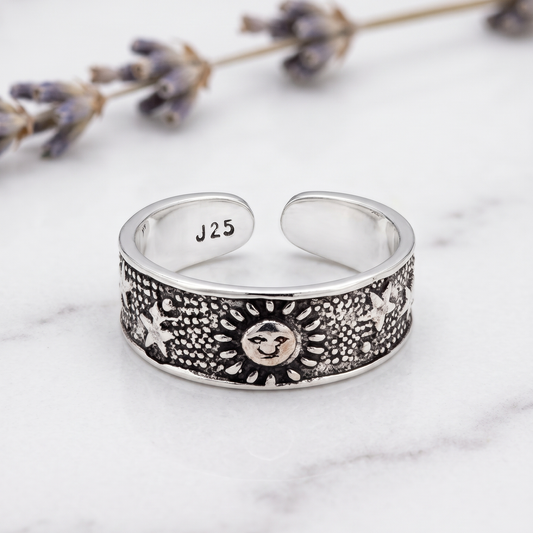 STERLING SILVER ANTQUE SUN Toe/Midi Ring  .925