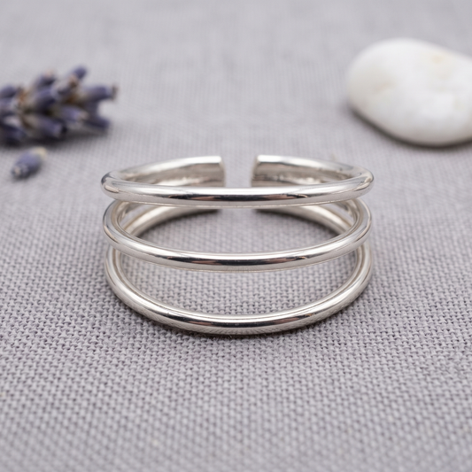 Silver 3-BARS Toe/Midi Ring