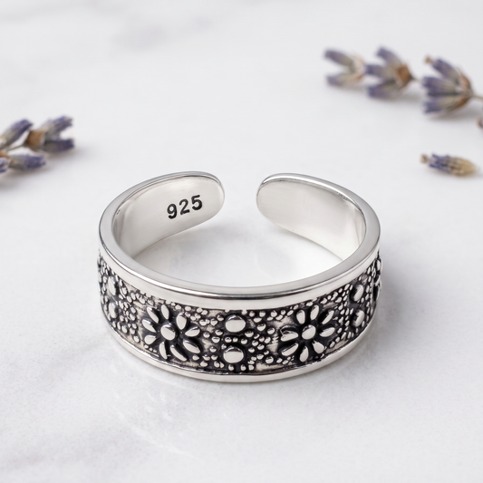 Bohemian Elegance &amp; Dual-Purpose Utility: Premium .925 Sterling Silver Antique Flower Ring