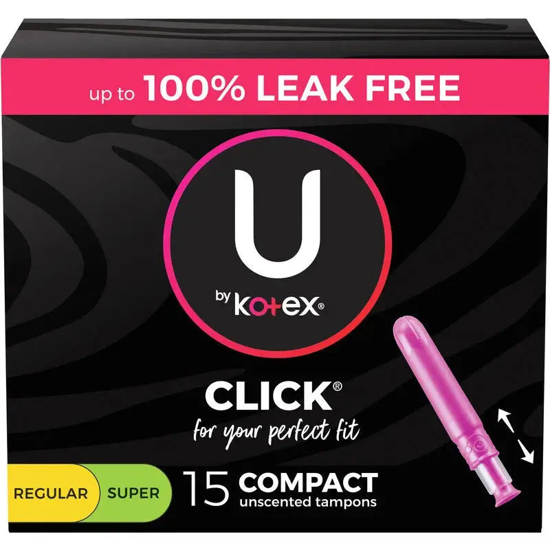 U By Kotex Click Compact Tampons, Regular/Super, Unscented, 15 Count