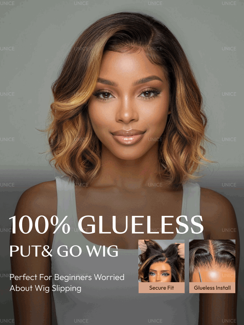 UNice Bye-Bye Slip™ 7x5 Lace Glueless Dark Chocolate Brown Side Part Yaki Straight Bob Wig with Invisi Drawstring Can Be Heated