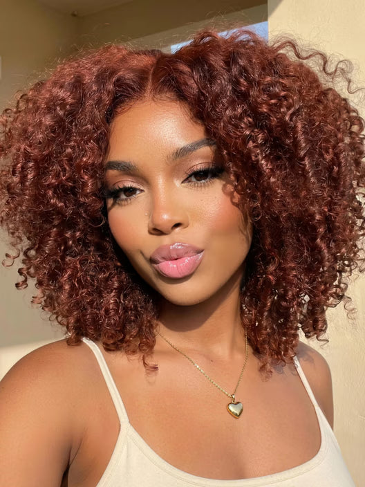 UNice 7x5 Bye-Bye Slip™ Wig Glueless Lace Sunset Afro Kinky Curly & Jerry Curly for Reddish Brown Drawstring Wig-18"