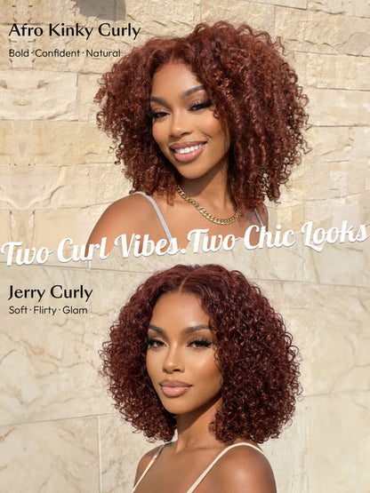 UNice 7x5 Bye-Bye Slip™ Wig Glueless Lace Sunset Afro Kinky Curly & Jerry Curly for Reddish Brown Drawstring Wig-18"
