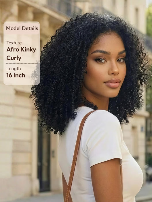 UNice InvisiBlend™ V part Jerry Curly& Kinky Curly Wig With Invisi Drawstring 100% Human Hair No Leave Out Protect Your Natural Hair 180% DensityUNICE AAV PTM1-0KC-N-14