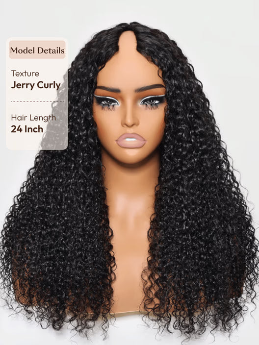 UNice InvisiBlend™ V part Jerry Curly& Kinky Curly Wig With Invisi Drawstring 100% Human Hair No Leave Out Protect Your Natural Hair 180% DensityUNICE AAV PTM1-0KC-N-14