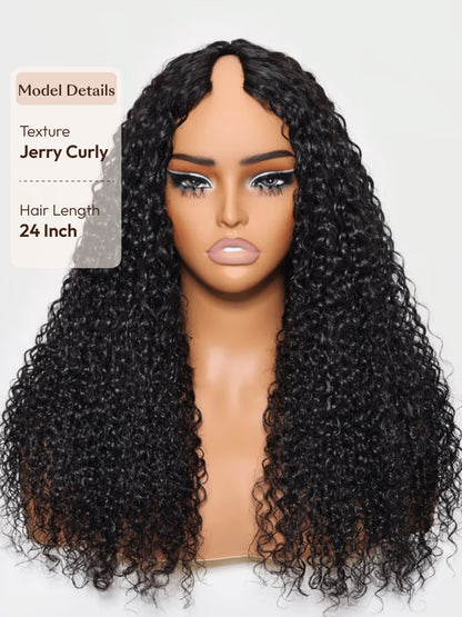 UNice InvisiBlend™ V part Jerry Curly& Kinky Curly Wig With Invisi Drawstring 100% Human Hair No Leave Out Protect Your Natural Hair 180% DensityUNICE AAV PTM1-0KC-N-14