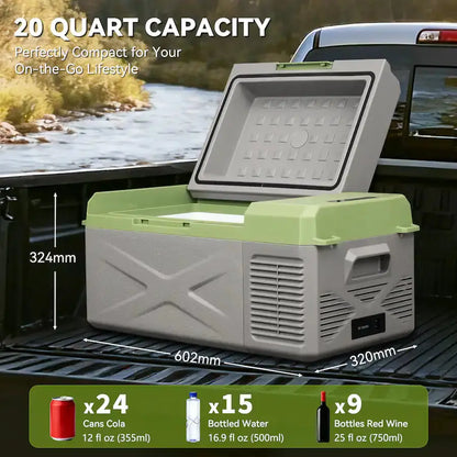 Alpicool - X20 Portable Fridge 12 Volt Car Refrigerator 20 Quart Fast Cooling Freezer For Fishing, Camping, Rv, Truck - Grey&Green