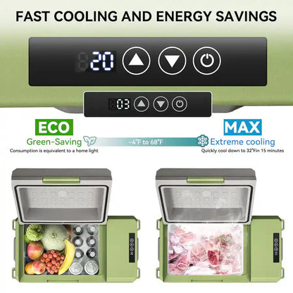 Alpicool - X20 Portable Fridge 12 Volt Car Refrigerator 20 Quart Fast Cooling Freezer For Fishing, Camping, Rv, Truck - Grey&Green
