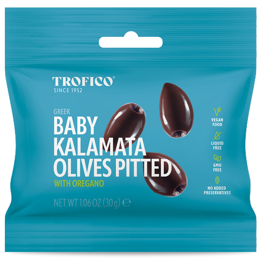 Trofico Greek Baby Kalamata Pitted Olives with Oregano