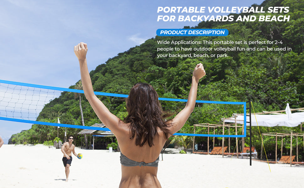 Patiassy Portable Volleyball Net Set with Ball, Pump & Carry Bag (Blue)