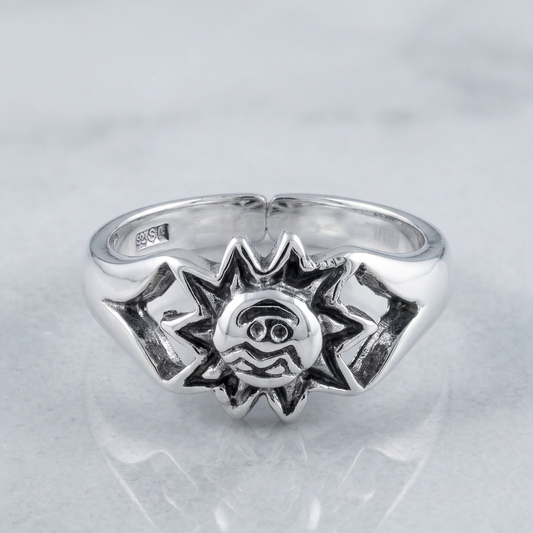 SILVER SUN FACE Toe/Midi Ring