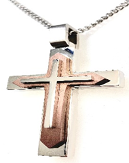 JEWLRY FASHION TWO TONE CROSS with CURB CHAIN 22" CROSS is 2 inch