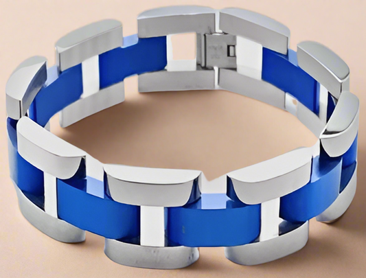 Fashion Silver Blue IP Plated Bracelet -8.5"