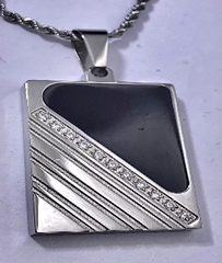 Fashion Dog Tag with Black Onyx and CZ on a 22" Rope Chain