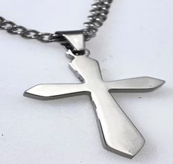 JEWLRY FASHION SILVER IP CROSS PENDANT with 24" CURB CHAIN cross is 1.75 inch