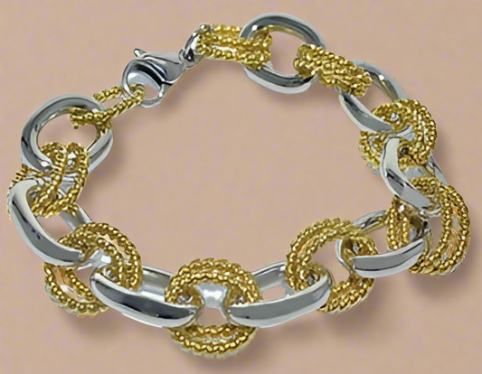 Fashion Gold Rope and silver Plated Link Bracelet 7.5"