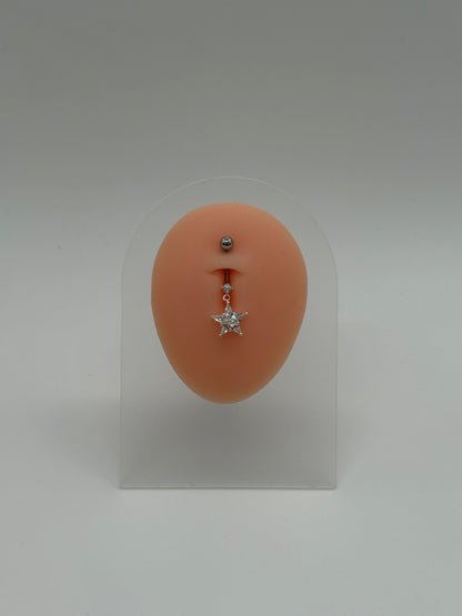 Single Star Sparkle Dangle Belly Button Ring