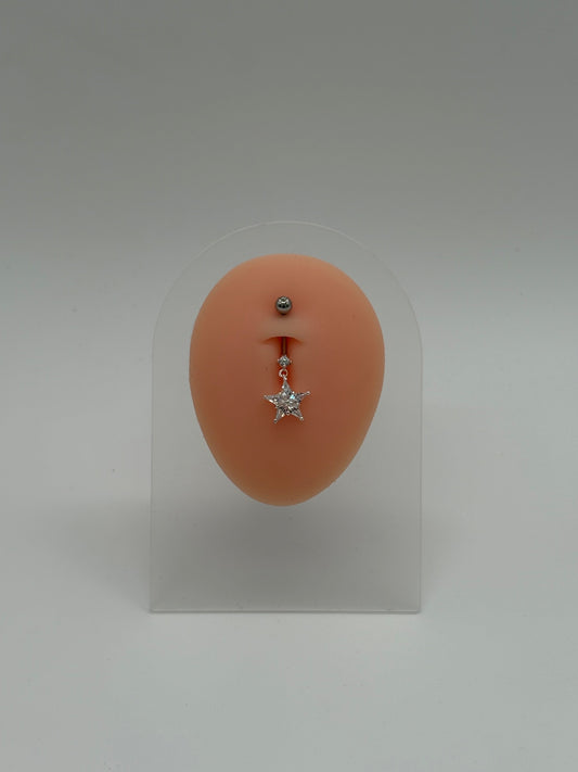 Single Star Sparkle Dangle Belly Button Ring
