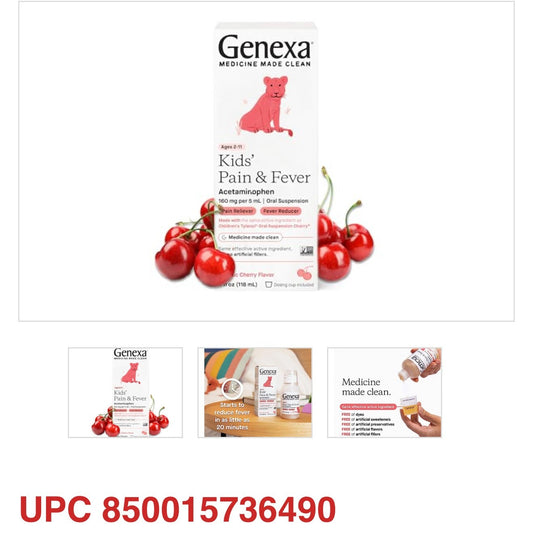 Genexa Kids Pain & Fever (118 mL, Cherry Flavor)