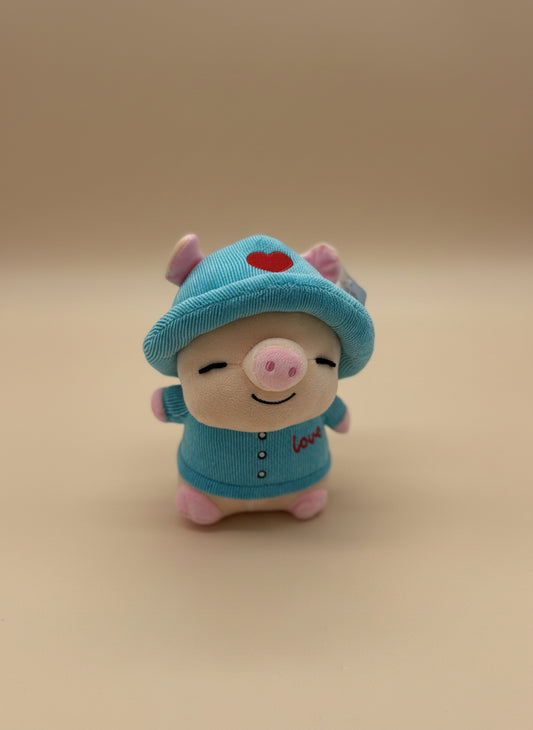 Small Blue Pig Plush Toy with Hat – 8" to 9" Cute Stuffed Animal Gift
