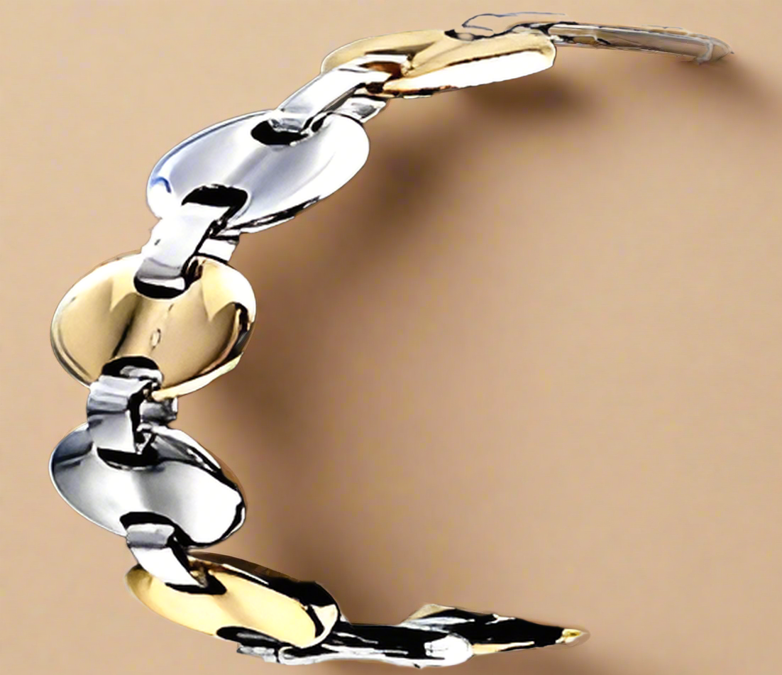 Fashion Solid Gold and Silver Plated Circle Disk Bracelet 7.5