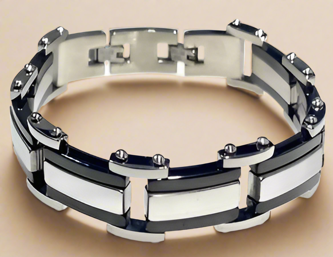 Fashion Black IP and Silver Plated Bracelet 8.5