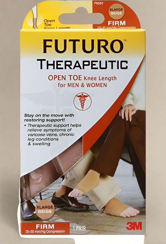 FUTURO Therapeutic Open Toe Compression Stockings – X-Large, Firm (20–30 mmHg), Beige (1 Pair)