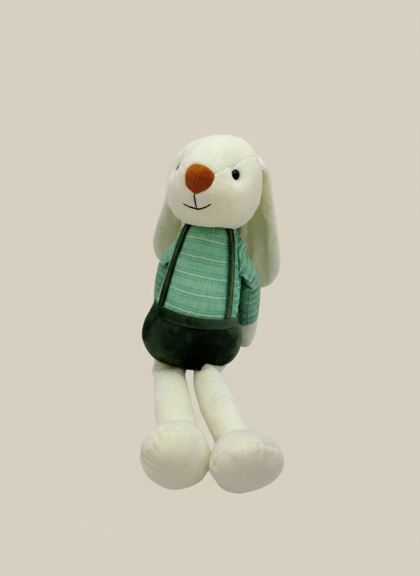 Soft Plush Bunny Rabbit in Green Clothes Stuffed Animal Toy – Medium Size (10" to 14")