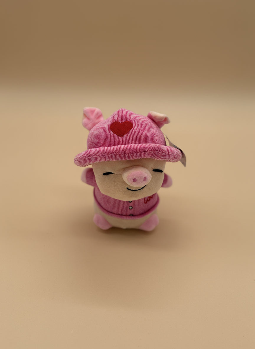 Small Pink Pig Plush Toy with Hat – 8" to 9" Cute Stuffed Animal Gift