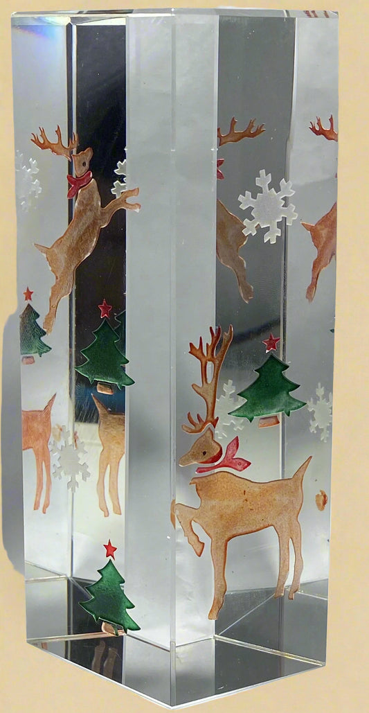 Reindeer & Christmas Tree with Snowflakes Acrylic Block