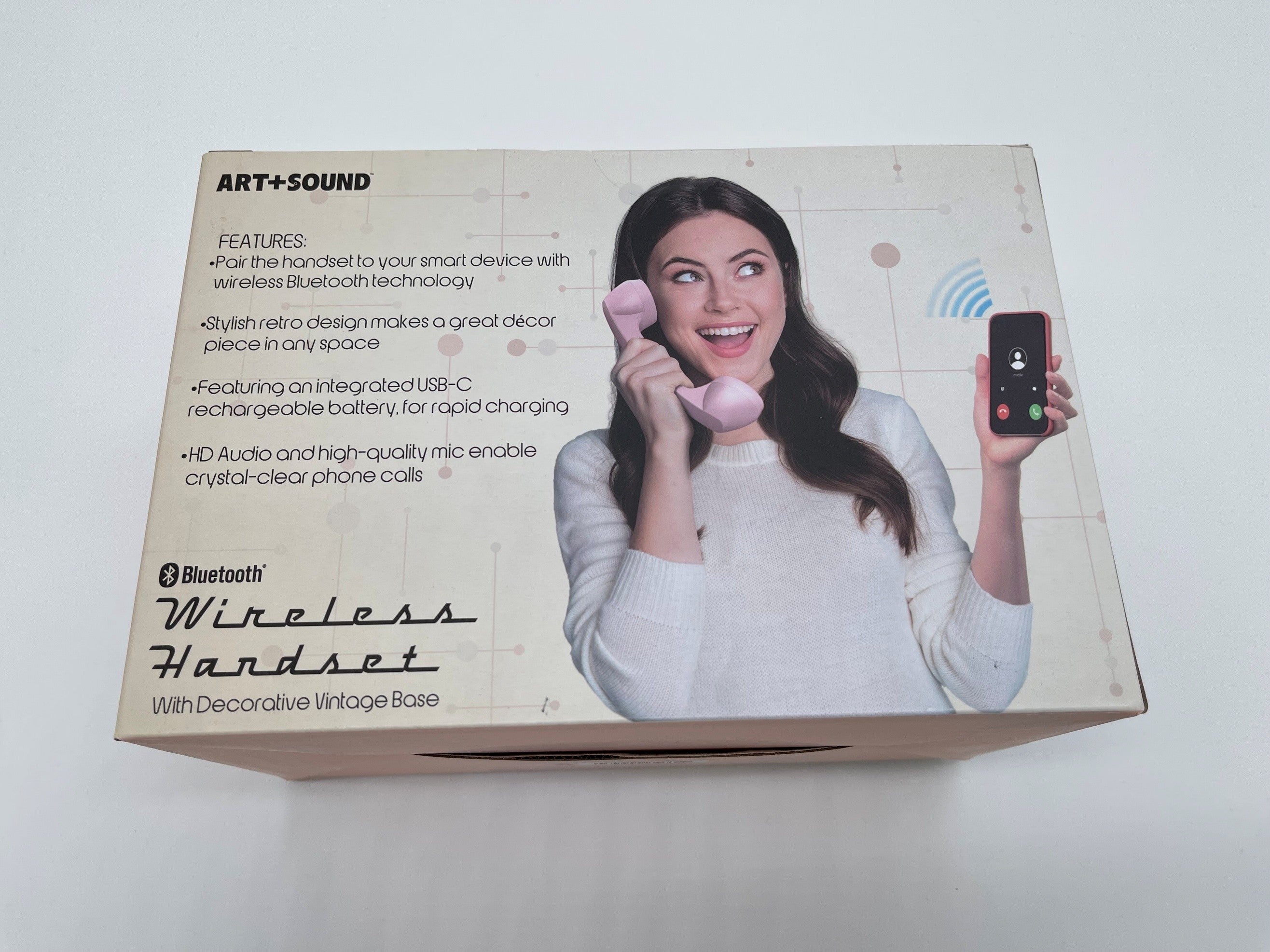ART+SOUND Bluetooth Wireless Handset with Decorative Vintage Base – Pink