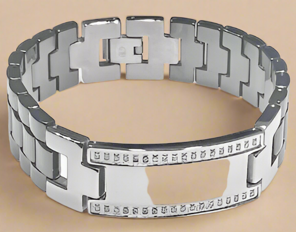 Fashion Black Plated ID with Stones 8.5