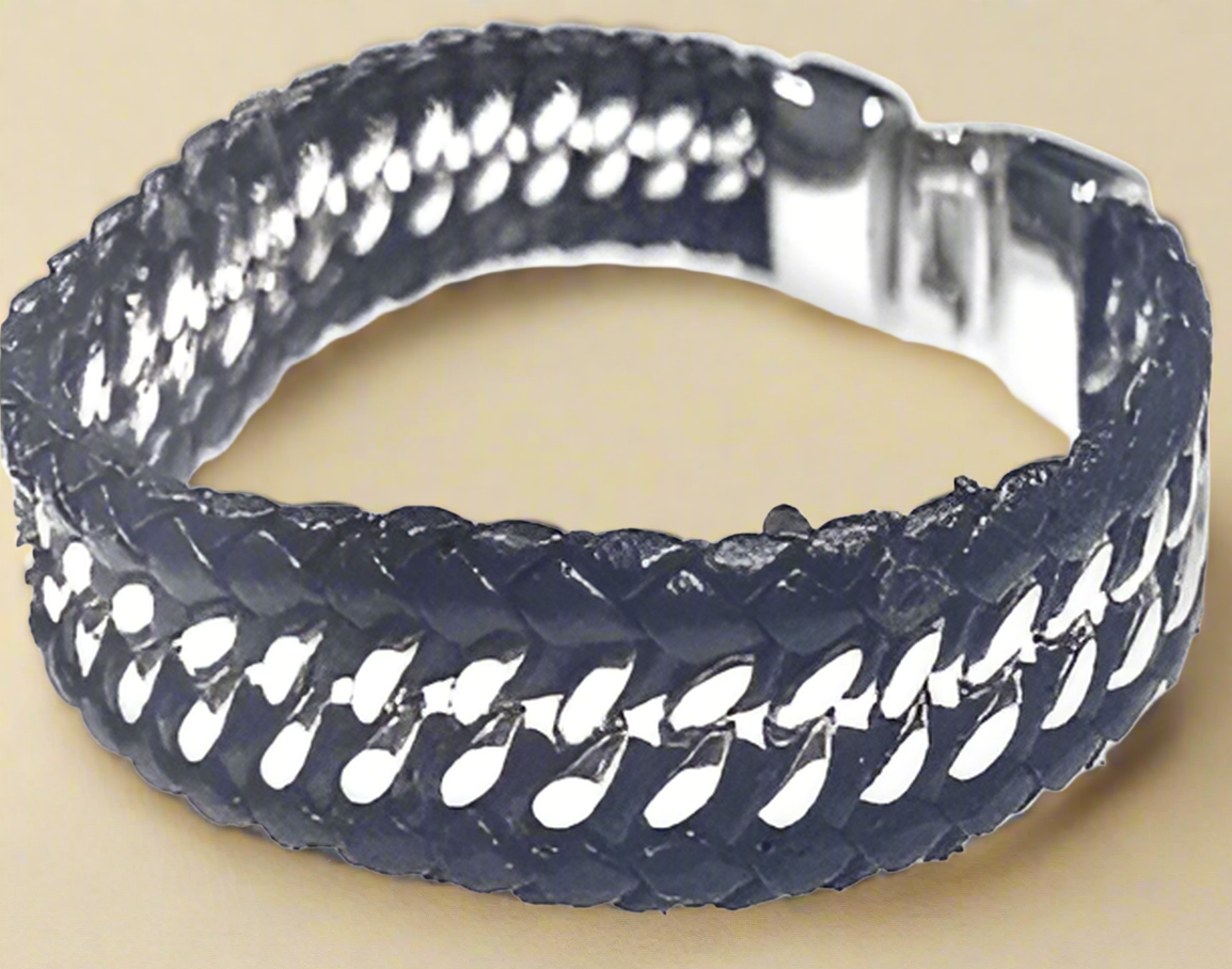 Fashion Black Leather and Silver Plated Bracelet 9