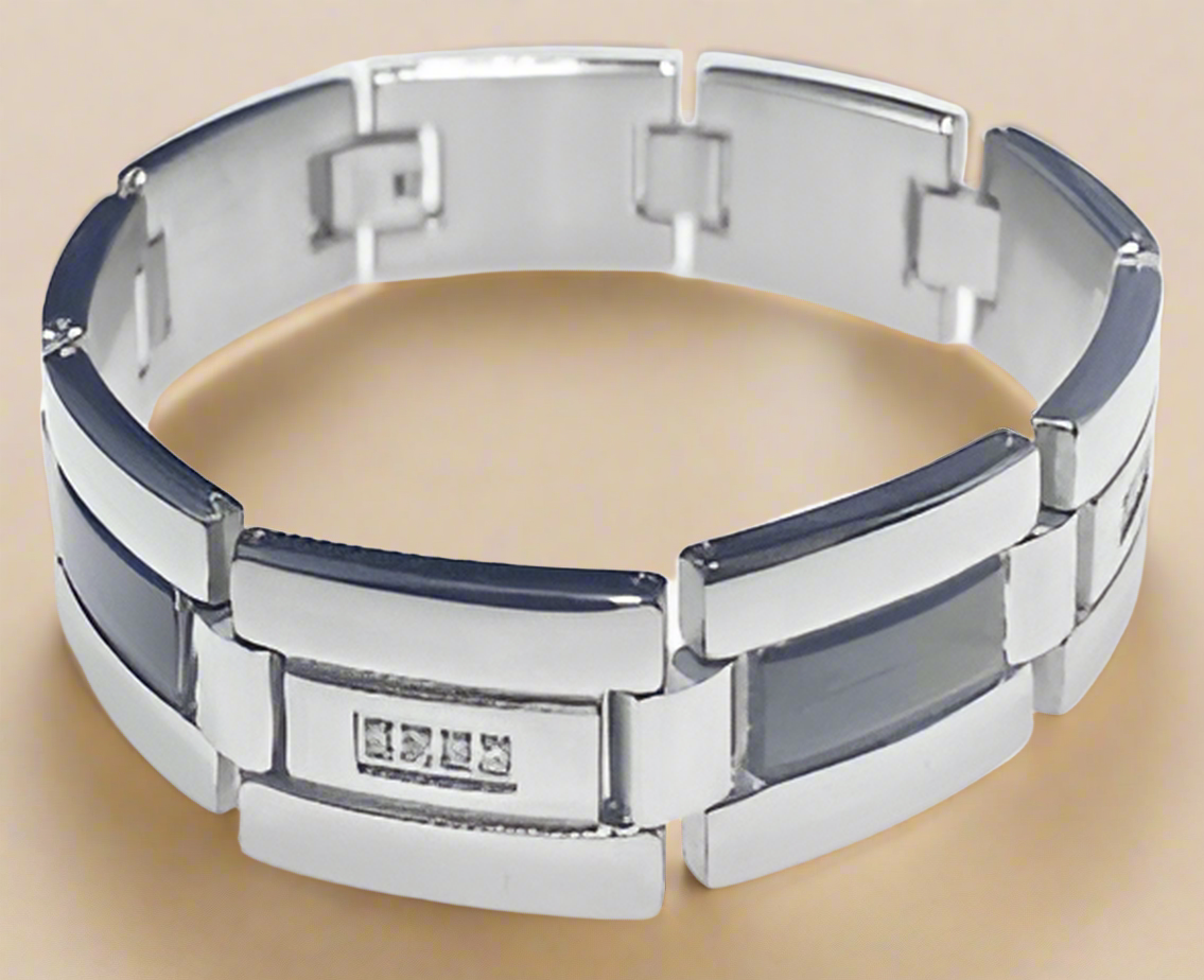 Fashion Black with Diamond in Bar Bracelet 8.5