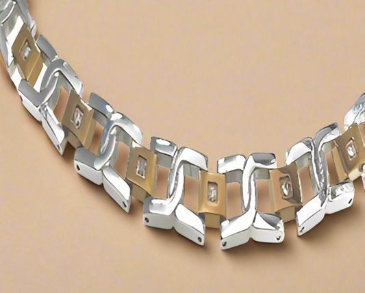 Fashion Rose and Silver Tow Tone with C/Z Bracelet 9"