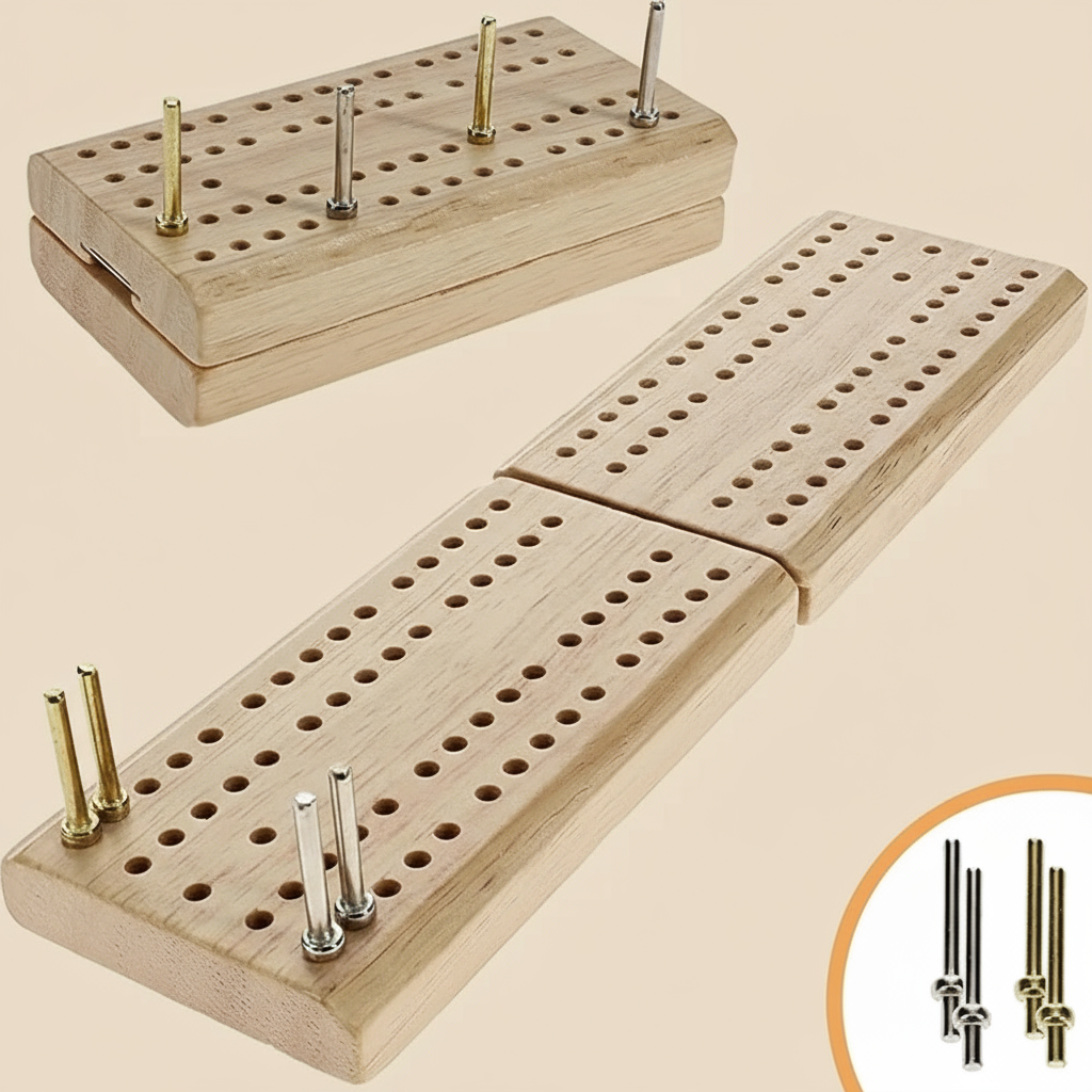 WE Games Wooden Folding Travel Cribbage Board with Metal Pegs