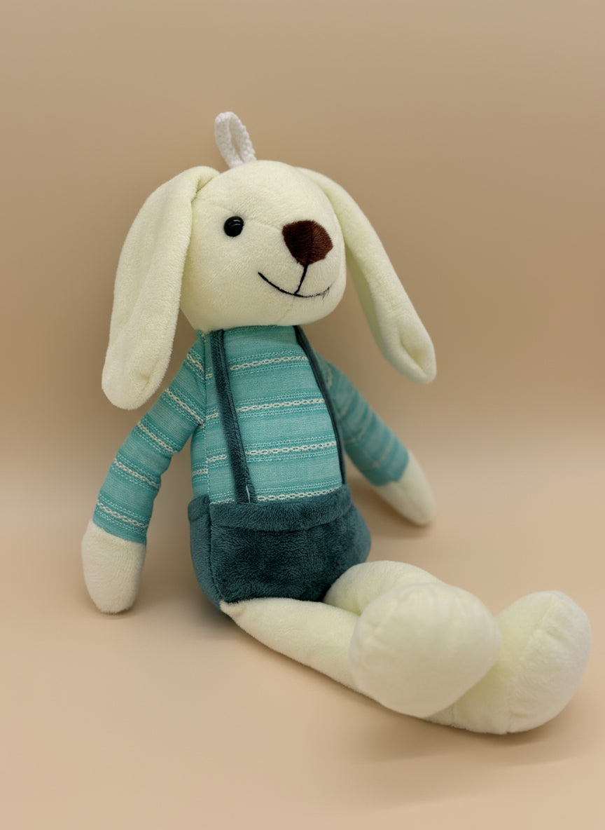 Soft Plush Bunny Rabbit in Blue Clothes Stuffed Animal Toy – Medium Size (10" to 14")