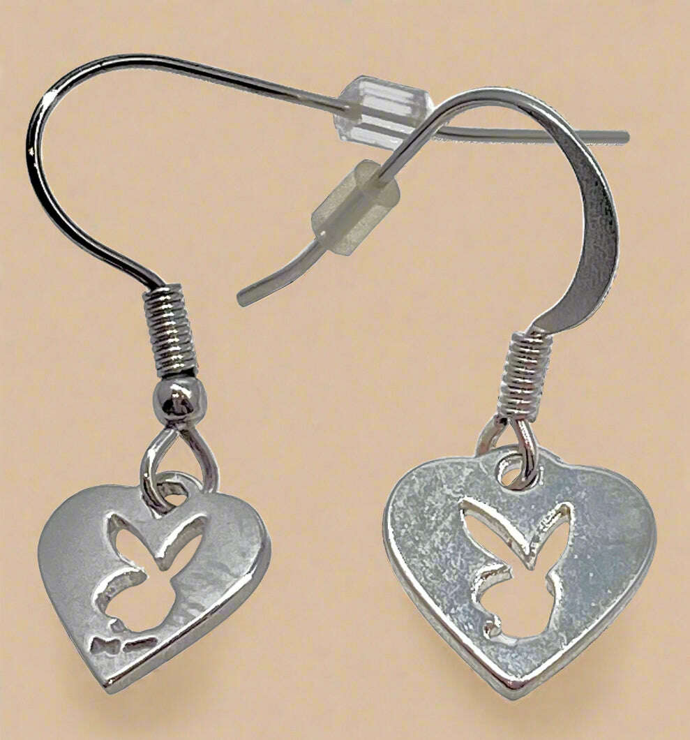 Playboy Heart Charm Earrings – High Polish Stainless Steel with Bunny Cutout