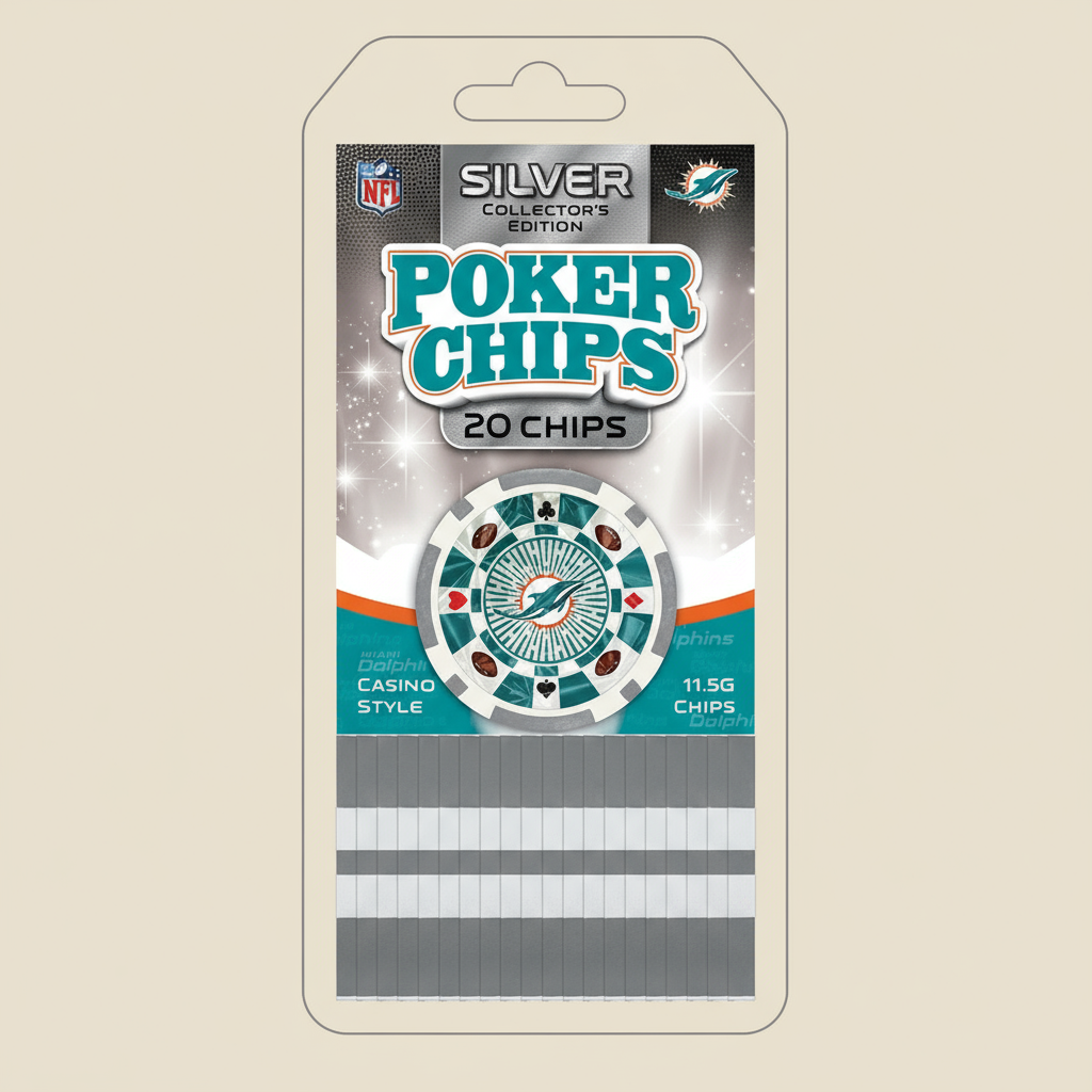 NFL Miami Dolphins Silver Edition Poker Chip Set – 20 Piece Collector’s Set