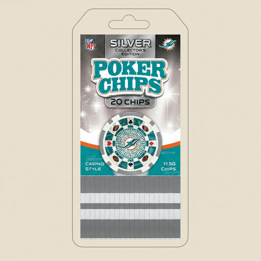 NFL Miami Dolphins Silver Edition Poker Chip Set – 20 Piece Collector’s Set