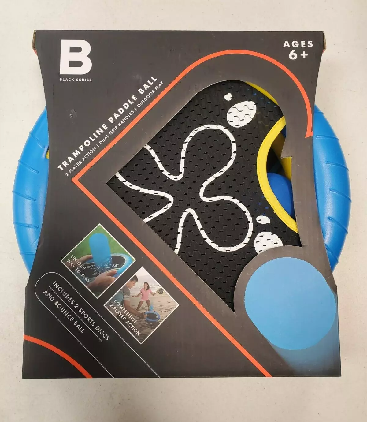 Black Series Trampoline Paddle Ball Outdoor Game 2 Sport Discs & Ball - 1C