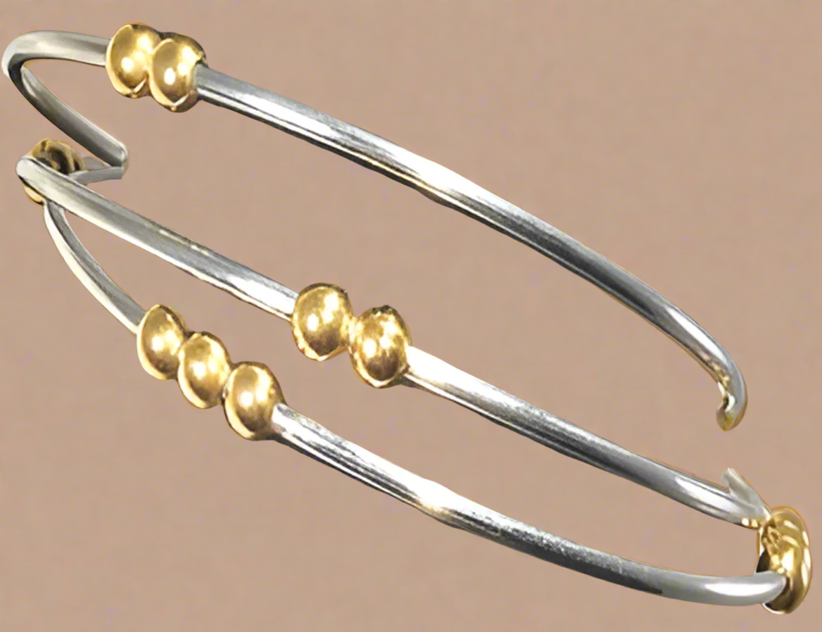 FASHION Multi Yellow Gold Balls 18kt.and White Gold Plated Bangle Bracelet