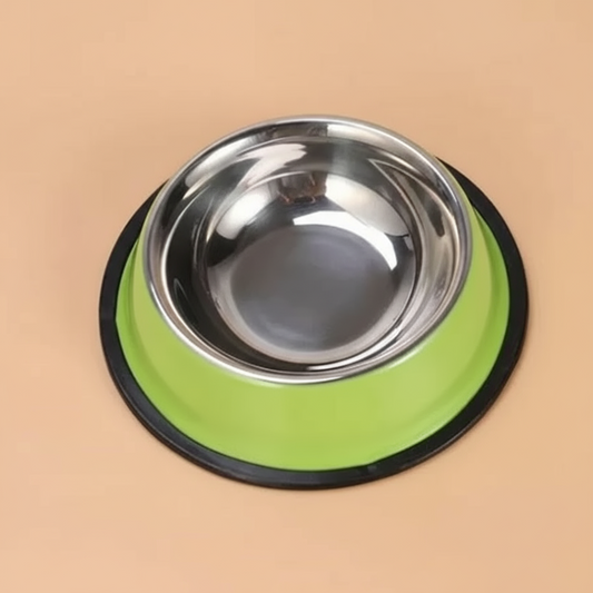 Stainless Steel & Green Non-Slip Dog Food Bowl – “My Dear” Design